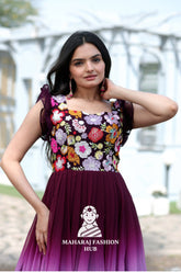 Sequins Embroidered Gown with Square Neckline